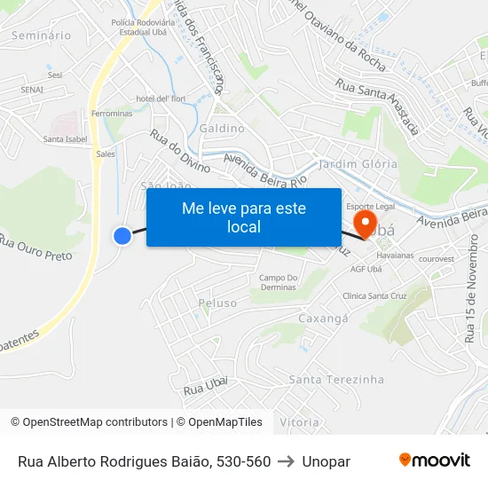Rua Alberto Rodrigues Baião, 530-560 to Unopar map