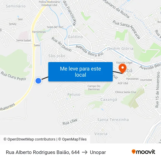 Rua Alberto Rodrigues Baião, 644 to Unopar map