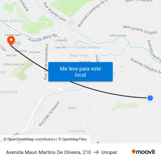 Avenida Mauri Martins De Oliveira, 210 to Unopar map