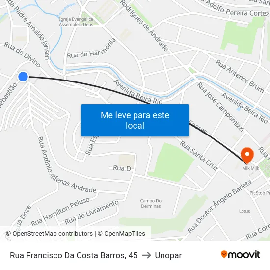 Rua Francisco Da Costa Barros, 45 to Unopar map