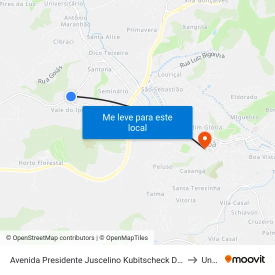 Avenida Presidente Juscelino Kubitscheck De Oliveira, 1000-1150 to Unopar map