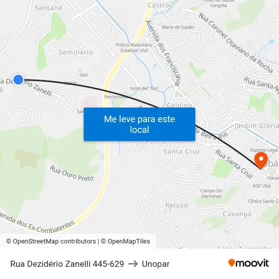 Rua Dezidério Zanelli 445-629 to Unopar map