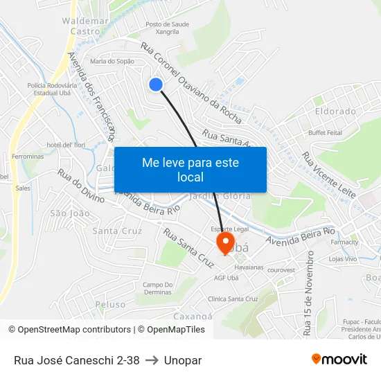 Rua José Caneschi 2-38 to Unopar map