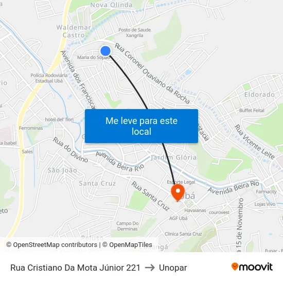Rua Cristiano Da Mota Júnior 221 to Unopar map