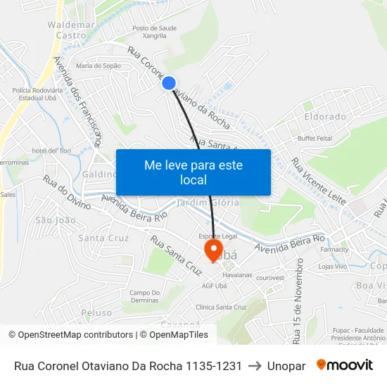 Rua Coronel Otaviano Da Rocha 1135-1231 to Unopar map