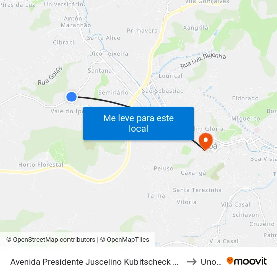 Avenida Presidente Juscelino Kubitscheck De Oliveira 950 to Unopar map