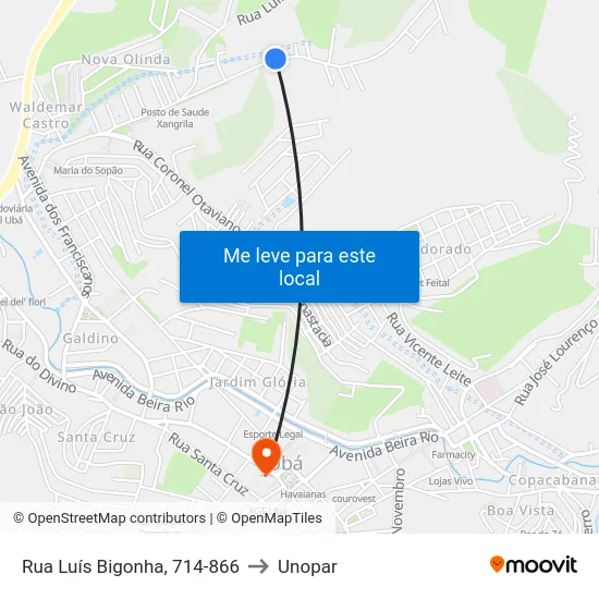 Rua Luís Bigonha, 714-866 to Unopar map