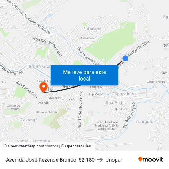 Avenida José Rezende Brando, 52-180 to Unopar map