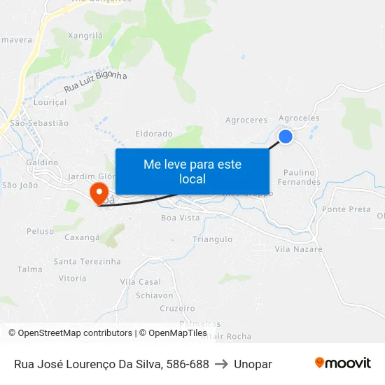 Rua José Lourenço Da Silva,  586-688 to Unopar map
