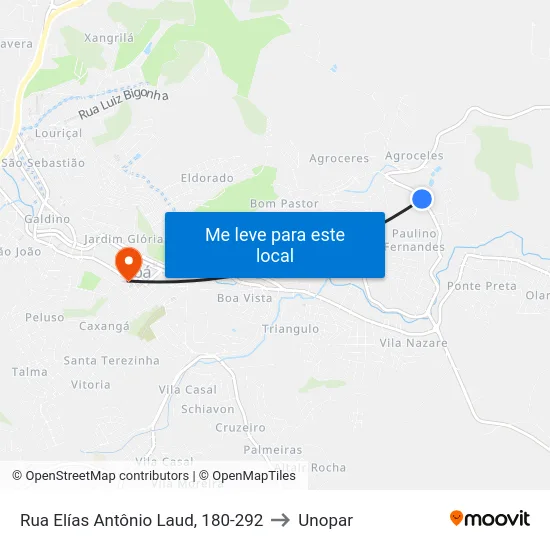 Rua Elías Antônio Laud, 180-292 to Unopar map
