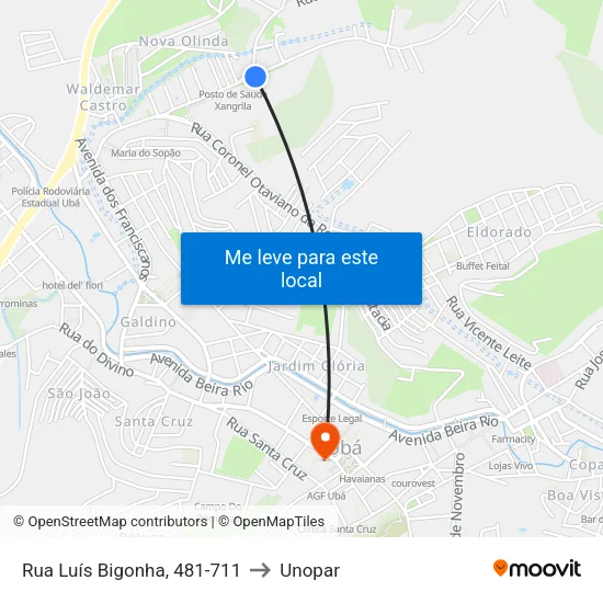 Rua Luís Bigonha, 481-711 to Unopar map