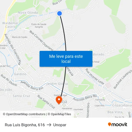 Rua Luís Bigonha, 616 to Unopar map