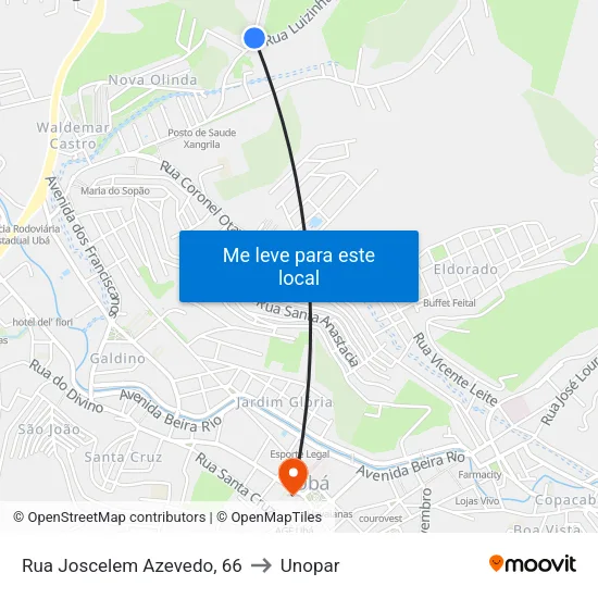 Rua Joscelem Azevedo, 66 to Unopar map