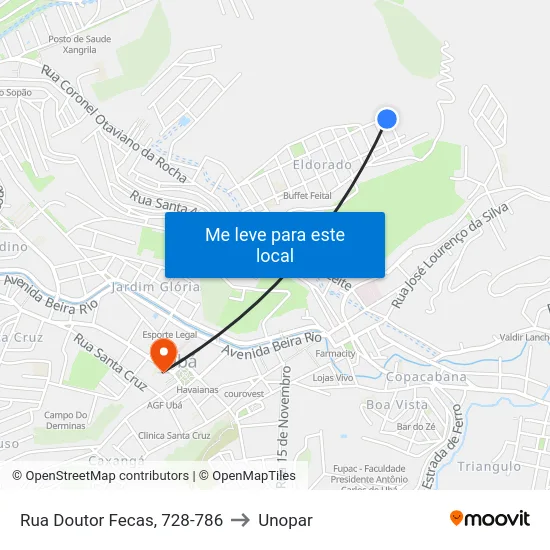 Rua Doutor Fecas, 728-786 to Unopar map