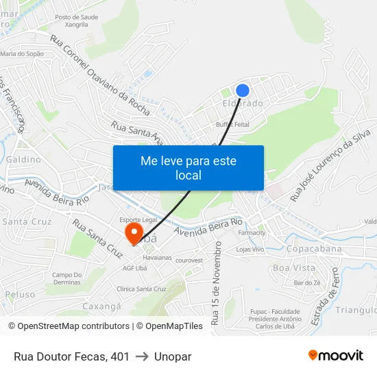 Rua Doutor Fecas, 401 to Unopar map