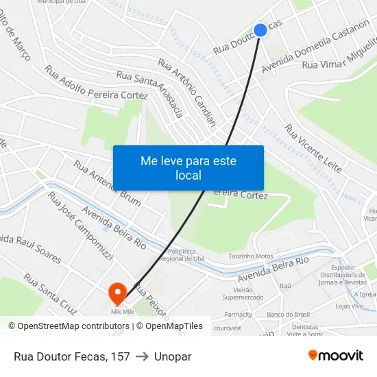 Rua Doutor Fecas, 157 to Unopar map