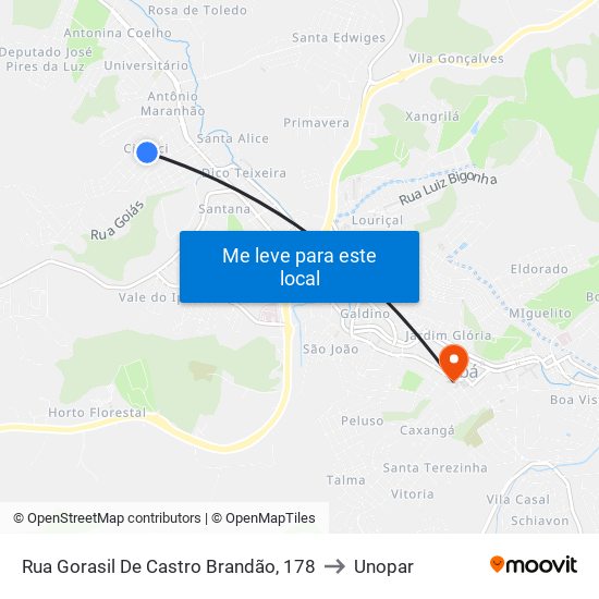 Rua Gorasil De Castro Brandão, 178 to Unopar map