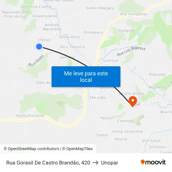 Rua Gorasil De Castro Brandão, 420 to Unopar map