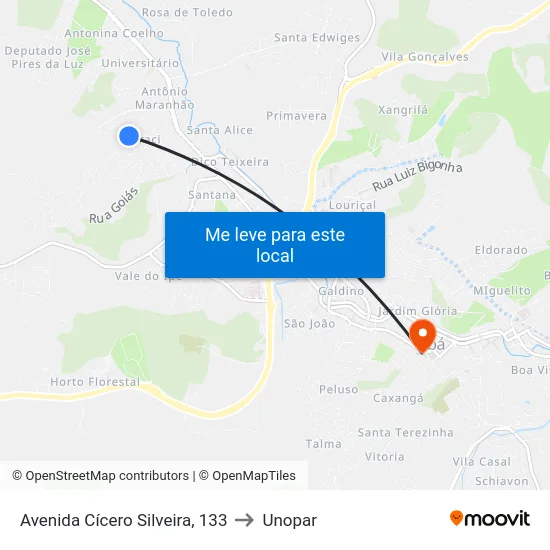 Avenida Cícero Silveira, 133 to Unopar map
