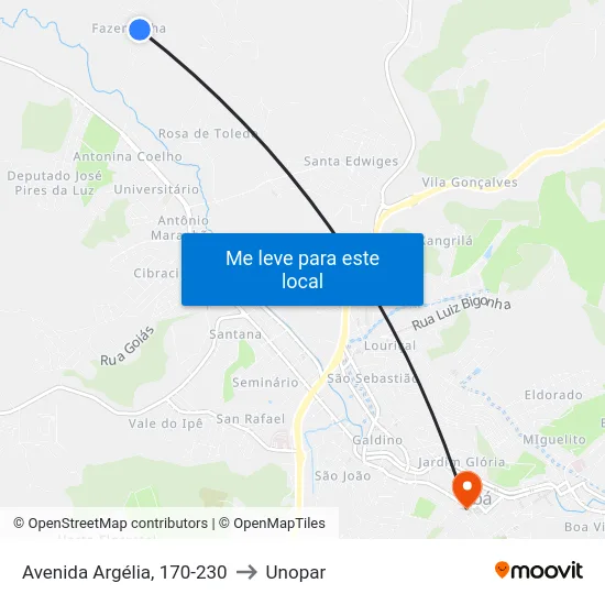 Avenida Argélia, 170-230 to Unopar map