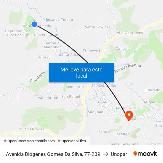 Avenida Diógenes Gomes Da Silva, 77-239 to Unopar map