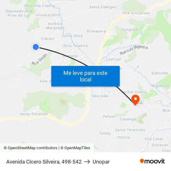 Avenida Cícero Silveira, 498-542 to Unopar map