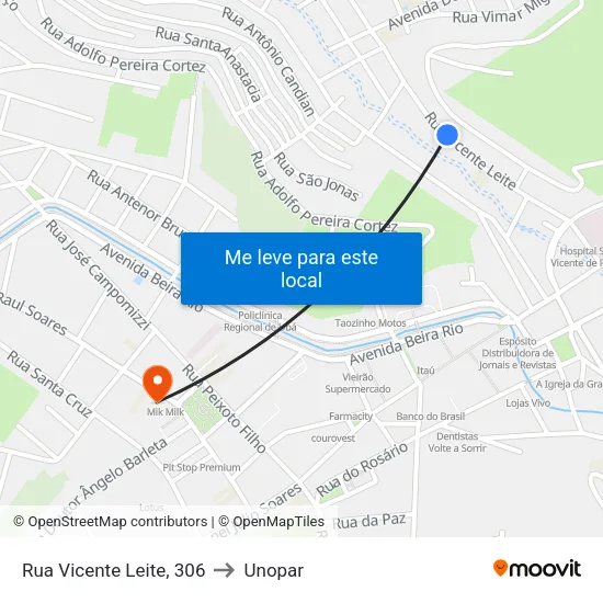 Rua Vicente Leite, 306 to Unopar map