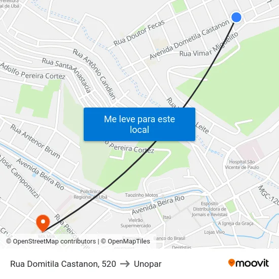 Rua Domitila Castanon, 520 to Unopar map
