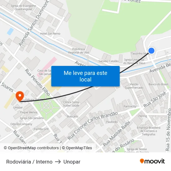 Rodoviária / Interno to Unopar map