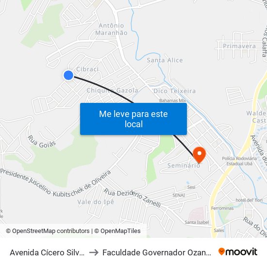 Avenida Cícero Silveira / Cibraci to Faculdade Governador Ozanam Coelho - Fagoc map