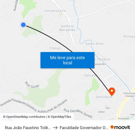 Rua João Faustino Tolêdo / Antonina Coelho to Faculdade Governador Ozanam Coelho - Fagoc map