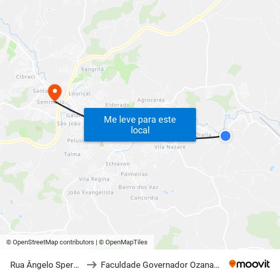 Rua Ângelo Sperândio, 2-24 to Faculdade Governador Ozanam Coelho - Fagoc map