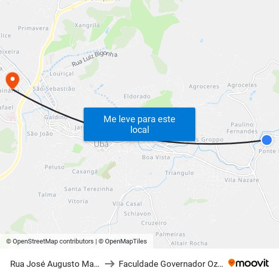 Rua José Augusto Marcos / Ponte Preta to Faculdade Governador Ozanam Coelho - Fagoc map