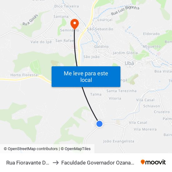 Rua Fioravante Druda, 1-51 to Faculdade Governador Ozanam Coelho - Fagoc map