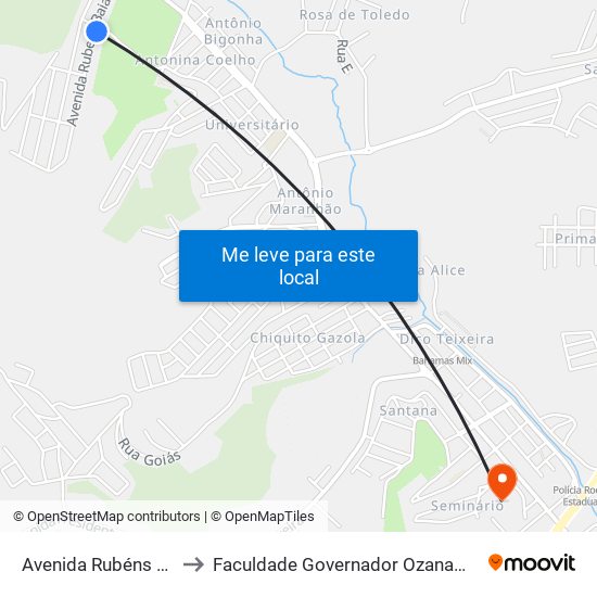 Avenida Rubéns Baião, 265 to Faculdade Governador Ozanam Coelho - Fagoc map