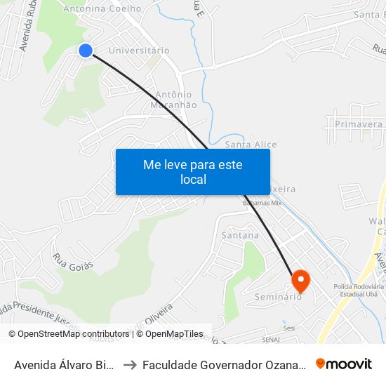 Avenida Álvaro Bigonha, 2-36 to Faculdade Governador Ozanam Coelho - Fagoc map