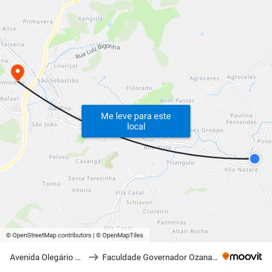 Avenida Olegário Maciel, 1718 to Faculdade Governador Ozanam Coelho - Fagoc map