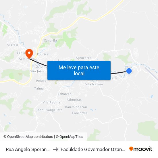 Rua Ângelo Sperândio,  511-603 to Faculdade Governador Ozanam Coelho - Fagoc map