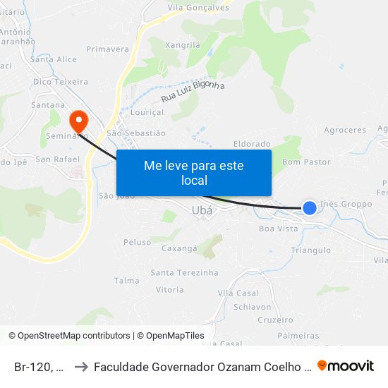 Br-120, 250 to Faculdade Governador Ozanam Coelho - Fagoc map