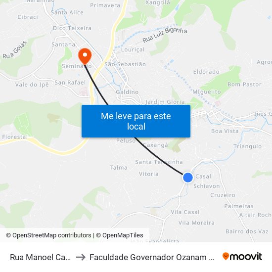 Rua Manoel Casal, 529 to Faculdade Governador Ozanam Coelho - Fagoc map