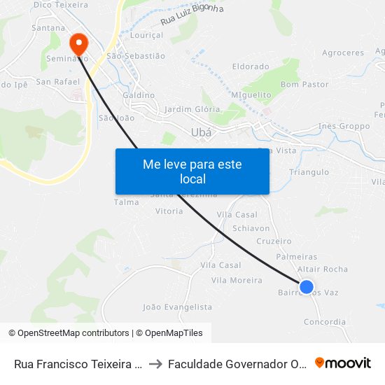 Rua Francisco Teixeira De Abreu, 860-1570 to Faculdade Governador Ozanam Coelho - Fagoc map