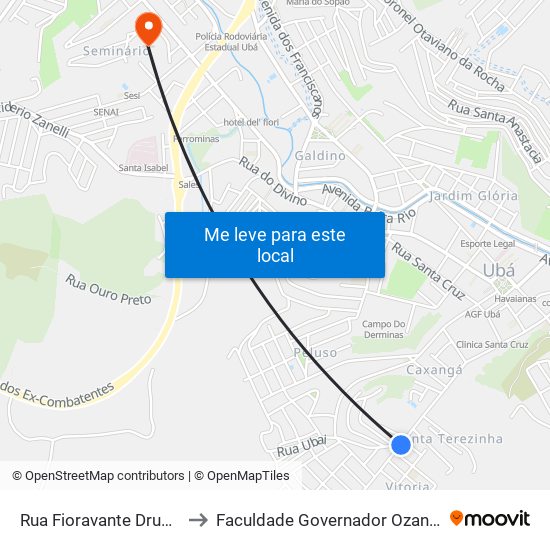 Rua Fioravante Druda, 1265-1309 to Faculdade Governador Ozanam Coelho - Fagoc map