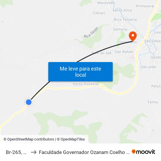 Br-265, 145 to Faculdade Governador Ozanam Coelho - Fagoc map