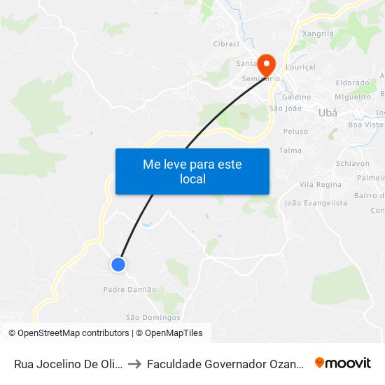 Rua Jocelino De Oliveira / Trevo to Faculdade Governador Ozanam Coelho - Fagoc map