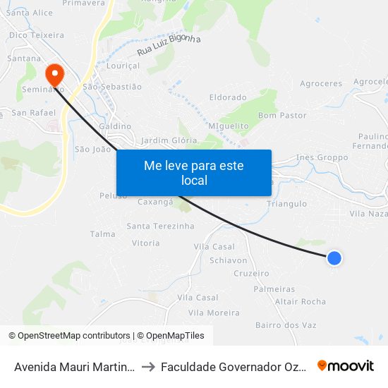 Avenida Mauri Martins De Oliveira 735 to Faculdade Governador Ozanam Coelho - Fagoc map
