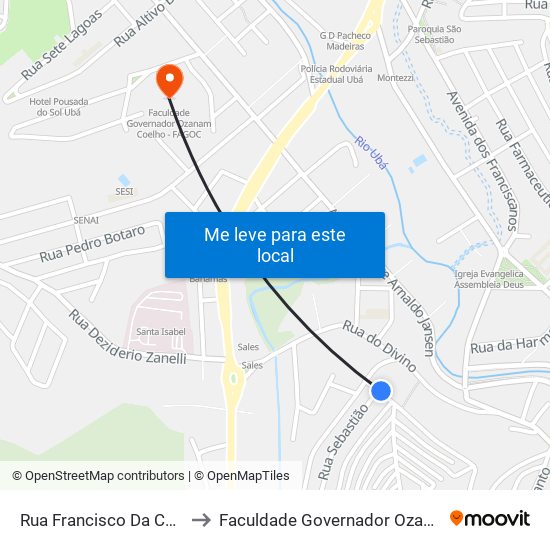 Rua Francisco Da Costa Barros, 45 to Faculdade Governador Ozanam Coelho - Fagoc map