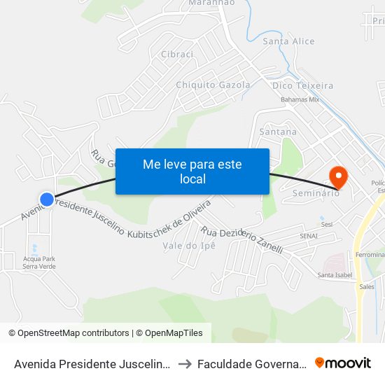 Avenida Presidente Juscelino Kubitscheck De Oliveira , 2050-2066 to Faculdade Governador Ozanam Coelho - Fagoc map