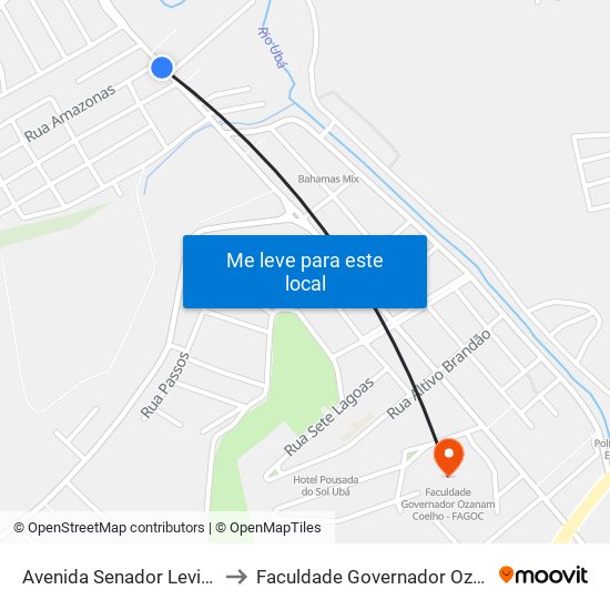 Avenida Senador Levindo Coelho 36-66 to Faculdade Governador Ozanam Coelho - Fagoc map