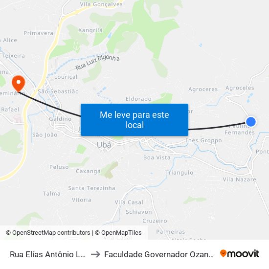 Rua Elías Antônio Laud, 530-566 to Faculdade Governador Ozanam Coelho - Fagoc map