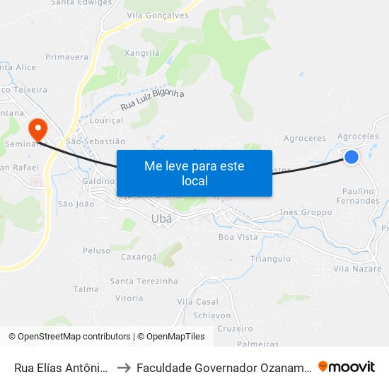 Rua Elías Antônio Laud 78 to Faculdade Governador Ozanam Coelho - Fagoc map